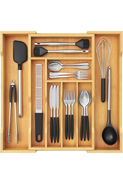 Lifewit Extendable Bamboo Cutlery Tray for Drawers, Depth 47 cm, Width up to ...