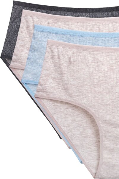 Royaleks 4-Piece New Series Colorful High Waist Ribbed Bato Panties Powder Gr...