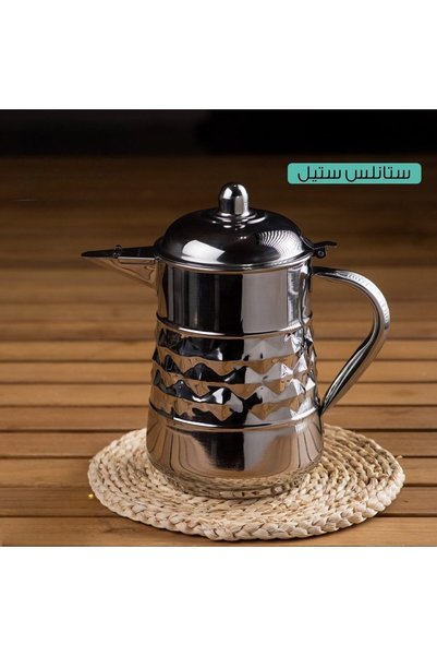 Generic Arabic coffee pot, made of silver stainless steel, coffee and tea thermos, features a tight lid and comfortable handle, 2.5 liter capacity
