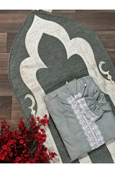 Generic Elegant Prayer Rug and Prayer Blanket Set, Featuring a Serene Grey Co...