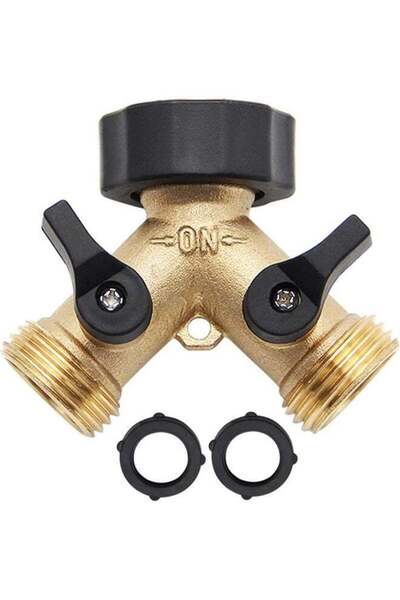 Generic 2-Way Y-type Hose Splitter Garden Hose Distributor Brass Hose Tap Ada...