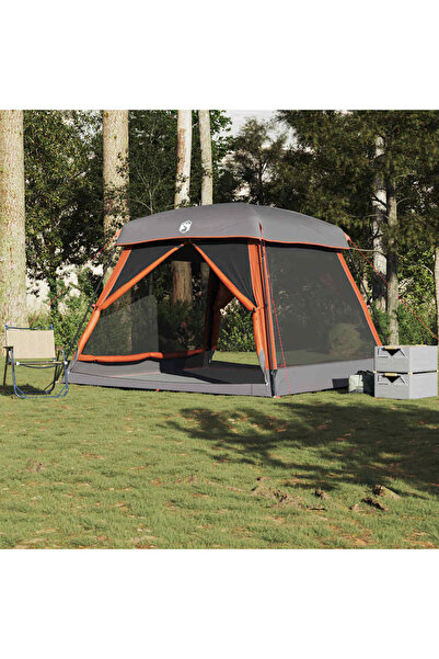 vidaxl Cort de camping pentru 6 persoane, gri/portocaliu, impermeabil