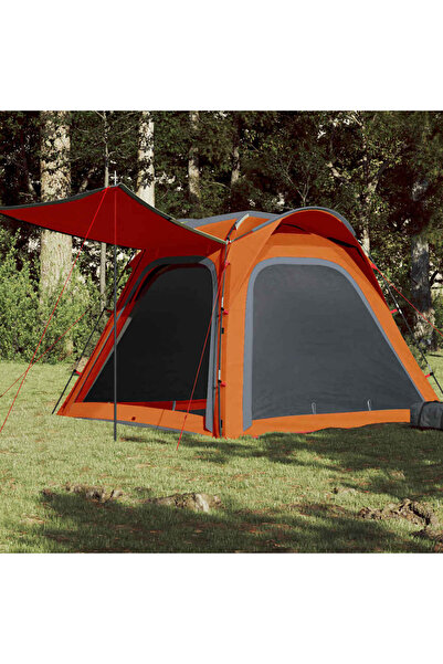 vidaxl Cort camping, 4 persoane, gri/oranj, impermeabil, setare rapida