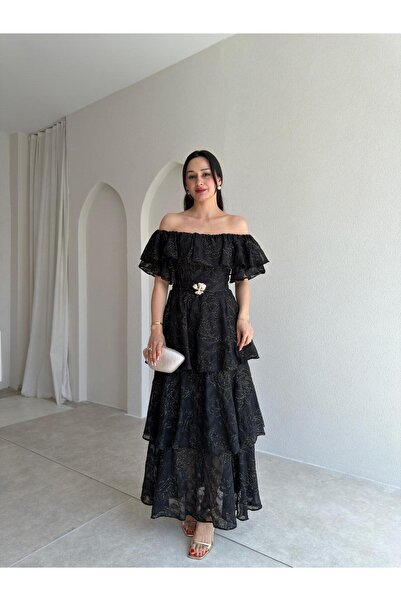 Mooi Butik فستان جودي بدون أكتاف 8970 - أسود