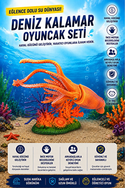 Toyaş Kalamar Oyuncak Seti Gerçekçi Deniz Canlısı Figürü Dekorlu