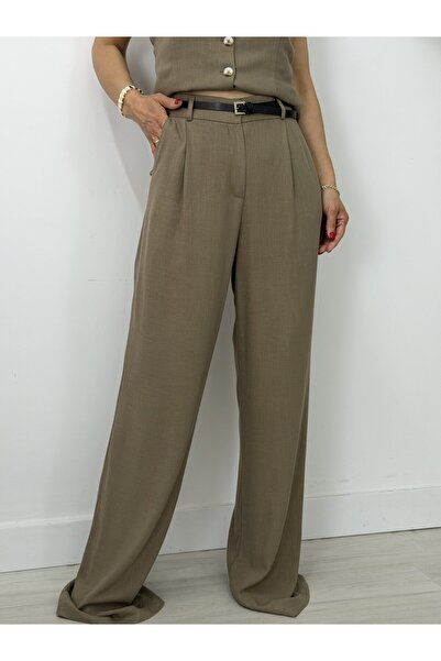 SİSTA MODA 0299 Lined, Palazzo, Linen Trousers