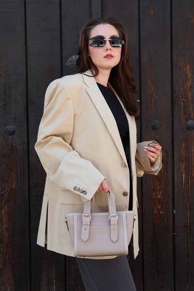MARSEPTUN Beige Textured Bag with Mink Buckle Detail