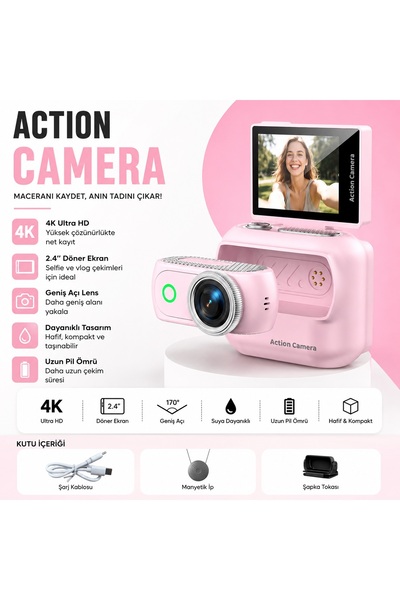 Tastech LK-018 Vlog Kamera 48MP Aksiyon Kamerası Katlanabilir Ekranlı 4K Full...