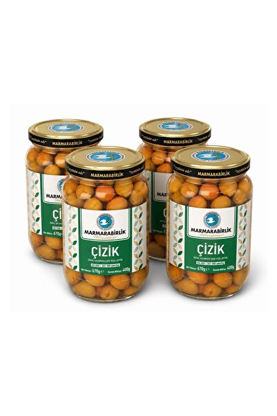 MarmaraBirlik Yeşil Çizik Zeytin 400 gr Cam XS-2XS x 4 Adet