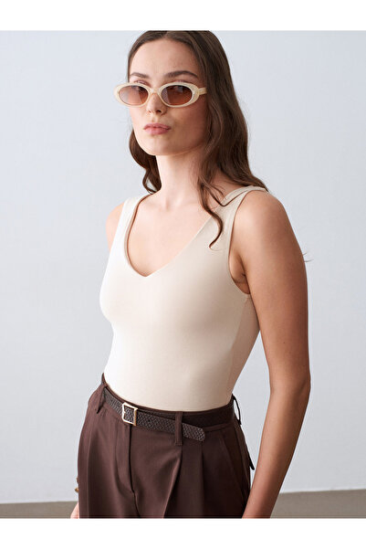 Dilvin 32940 V-Neck Top-Stone