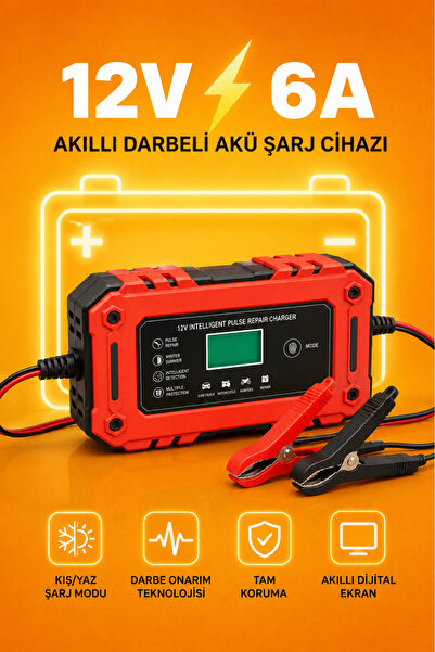 Yussraw 12v 6a Akıllı Araba Motosiklet Lcd Ekran Araç Akü Onarım Hızlı Şarj Cihazı Islak Kuru Jel Kurşunasit TAKVİYE DEİLDİR