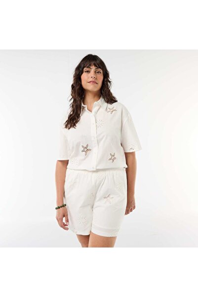 KIABI Openwork Patterned Cotton Shorts WHITE