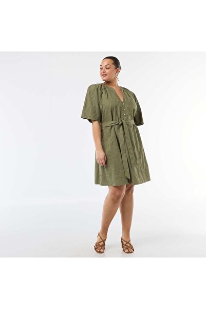 KIABI Cotton dress with Broderie Anglaise GREEN