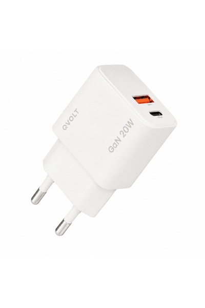 QVOLT Incarcator priza ultra rapid Gan GaN 20W, 2 porturi, USB-A 3.0, USB-C, ...
