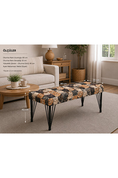 densan aksesuar Metal Ayaklı 80 Cm Desenli Puf & Bench Tekli