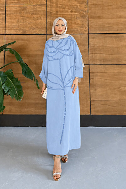 Miss Allos Women's Embroidered Bat Sleeve Linen Dress