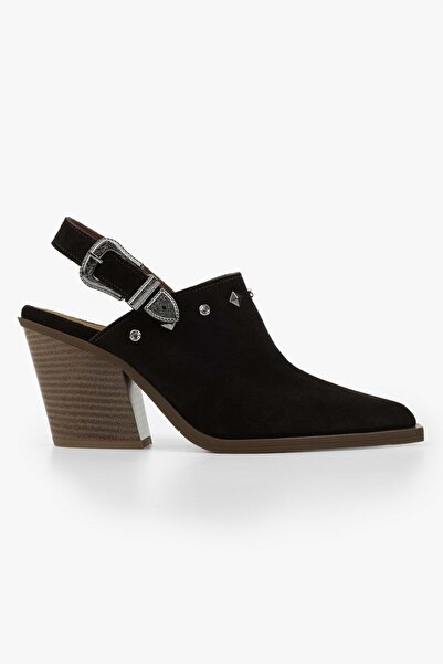 Shoeberry Women's Eliza Brown Genuine Suede Leather Buckle Western Heeled Shoes