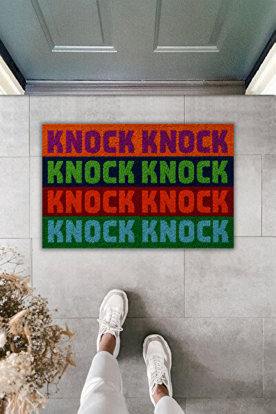 Dormot Home Πολύχρωμο μοντέρνο χαλάκι πόρτας με γράμματα KNOCK – Αντιολισθητι...