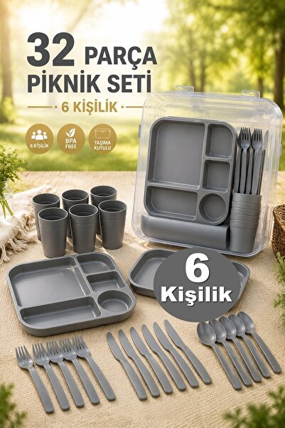 Kitchen Beauty 32 Parça 6 Kişilik Taşınabilir Piknik Seti - Saklama Kutulu Ki...