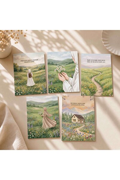 MuslimWalk Haneen – Tesettürlü 5’li İslami Çerçevesiz Mini Poster Seti