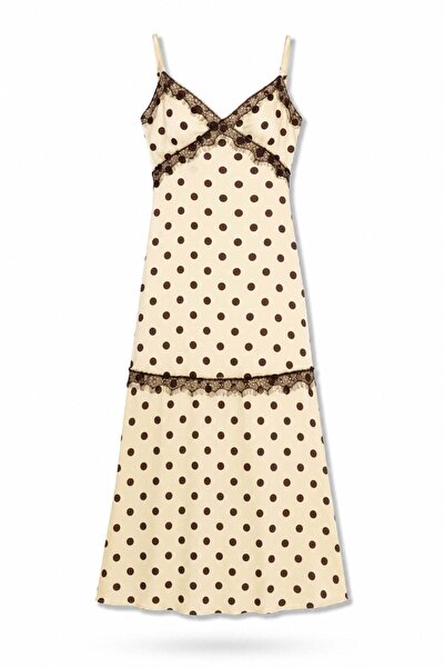 5in1Canpolat Yellow Polka Dot Satin Dress 00932