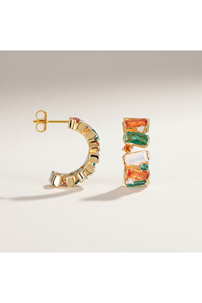 Oria Jewelry Cercei hoop din argint 925 cu zirconii multicolore