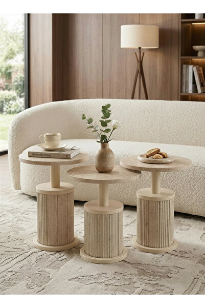 Future Decor Home Traverten Görünümlü Elegant 3'lü Zigon Sehpa Takımı