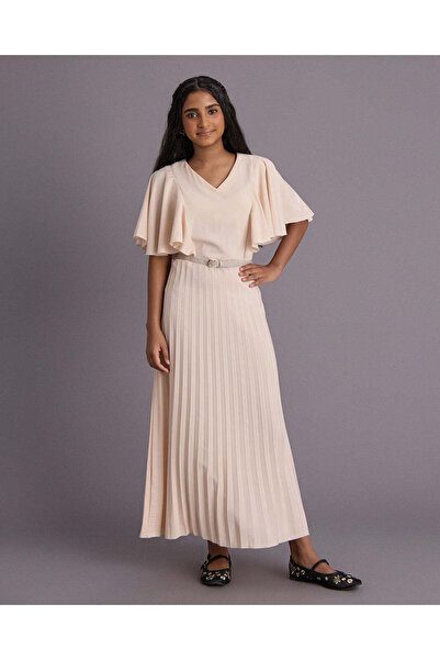 REDTAG Senior Girls Beige Plain Maxi Dress