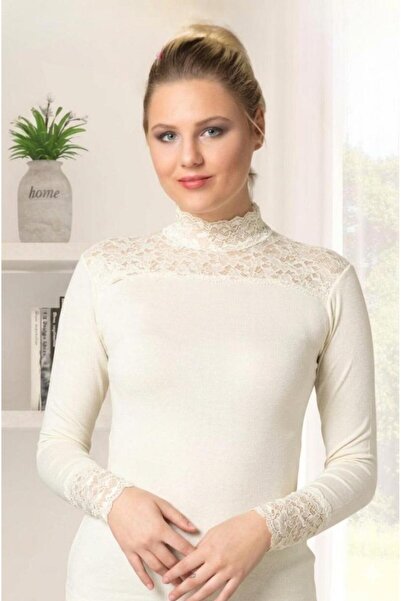 Altınay 2 Pieces Women's Turtleneck Long Sleeve Lace Collar Bodysuit Cotton L...