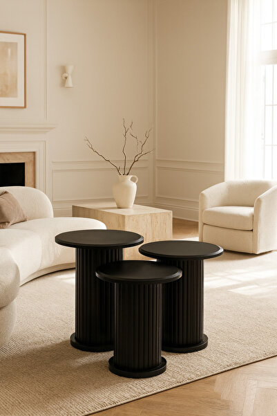 EFLORA DESIGN Premium Luxury Bohem Sehpa 3’lü Zigon Sehpa Seti Tamamen MDF Mo...