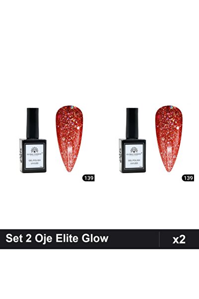 global fashion Set 2 Oje Semipermanente Elite Glow 15ml, Gel Polish Global Fa...