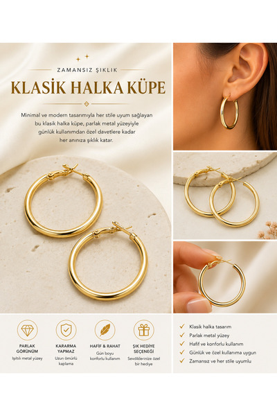 Klasik Halka Küpe Gold Rengi