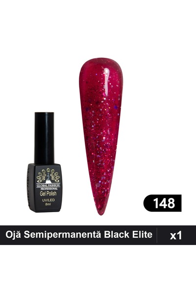 global fashion Ojă Semipermanentă Black Elite 8ml, Manichiură UV/LED,
