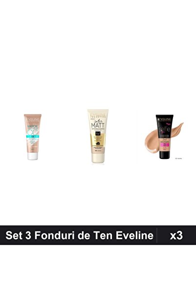Eveline Set 3 Fonduri de Ten Eveline, Nuante Light-Beige Vanilla, 30ml Fiecare