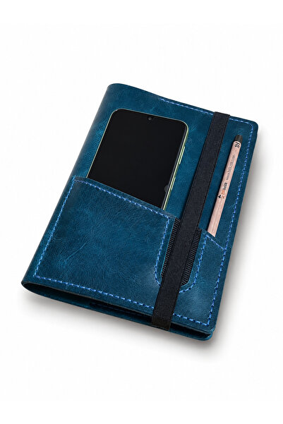 Bilikolik Hakiki Deri El Yapımı A5 Defter Kılıfı (İsim Yazılır) Telefon Cepli...