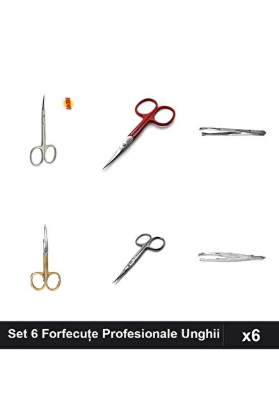 One Group Set 6 Forfecuțe și Pensete Profesionale Unghieri, One Group, Argint...