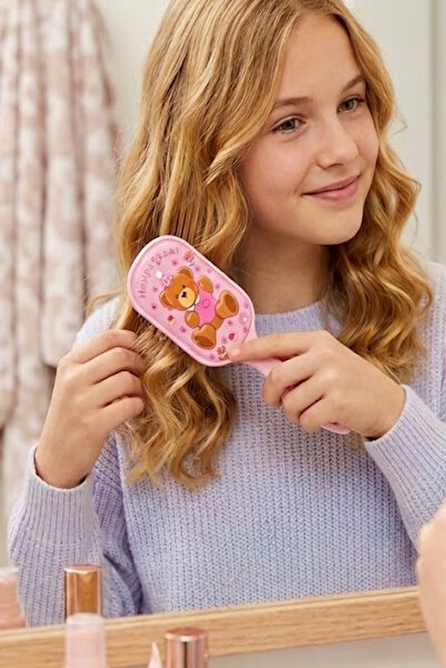 CAŞ DEKORASYON Pink Color Children's Hair Brush Comb with Teddy Bear