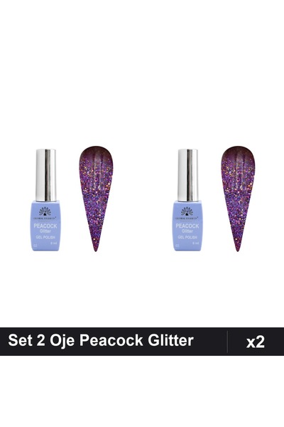Makeup Set 2 Oje Semipermanente Peacock Glitter 8ml, Nuanta 02, UV/LED