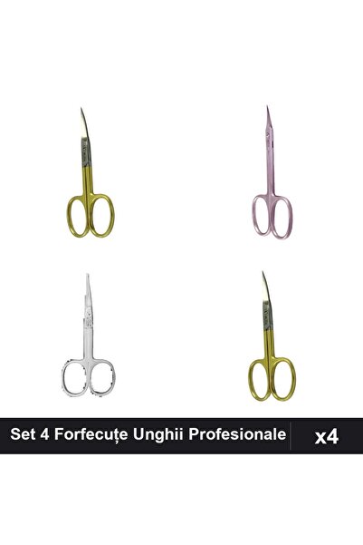 One Group Set 4 Forfecuțe Unghii Profesionale, Clești Cuticula Aurii Argintii...