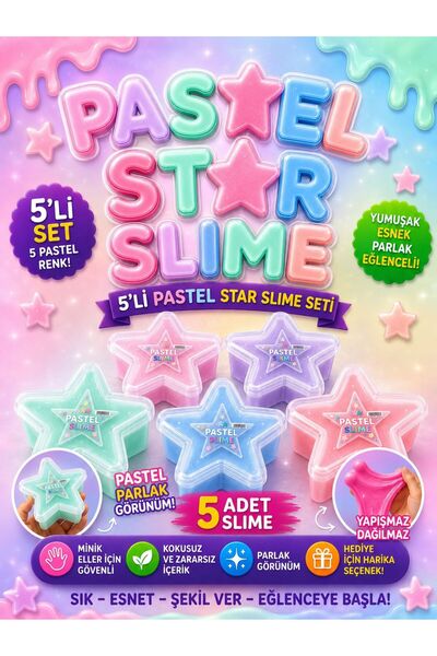Lina Toys Star Slime Pastel 5’li Set – Parlak Şeffaf Yumuşak Esnek Slime Oyuncak