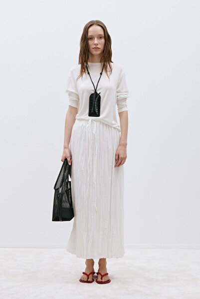 Suud Collection Ecru Liana Wrinkled Look Balloon Skirt