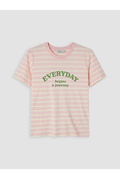 LC Waikiki Nevavm Women's T-Shirt with Oval Collar and Printed Design