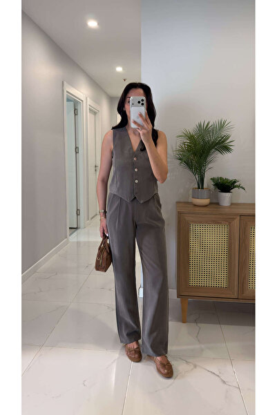 BİRCANÇİL Set de pantaloni și vestă MD Jinna Khaki Tensel