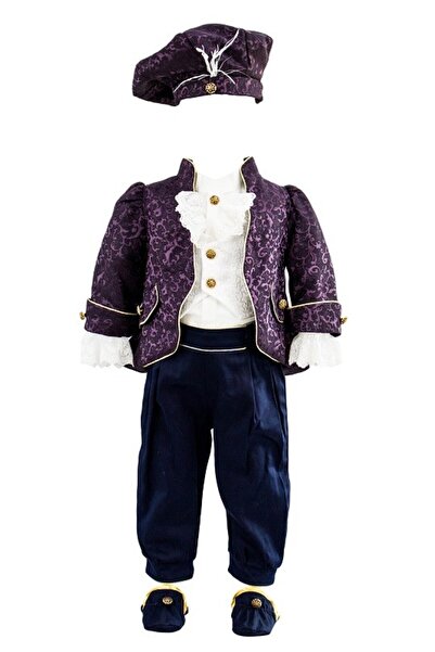 fantasialand Costum de botez, model Micul Print, culoare mov-albastru marin