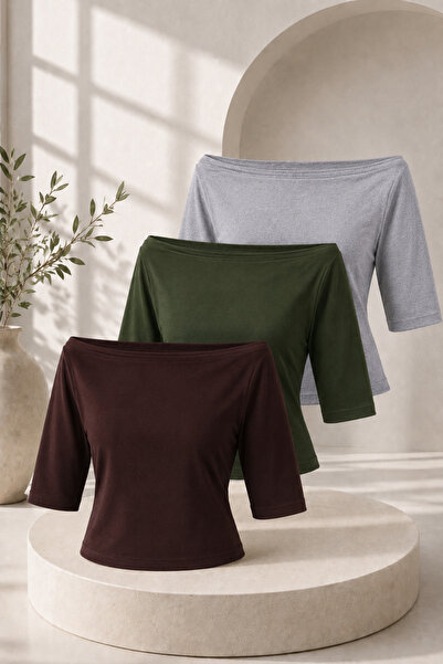 COMBİNE MİCHAİL Women's Cotton Summer Basic 3-Piece Blouse