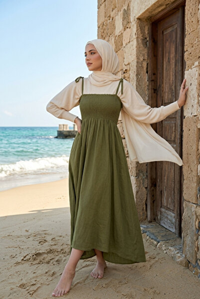 Zeneva Collection Rochie de vară din bumbac, fără căptușeală, cu bretele lungi
