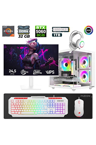 XASER Eagle X55 Ryzen 7 5700X 32GB Ram 1TB M.2 NVMe SSD 8GB RTX5060 Sıvı Soğu...