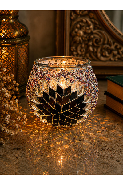 ARUZEN Karışık Renk Cam Mozaik Mumluk Dekoratif Tealight Mumluk Şık Ev Dekoru