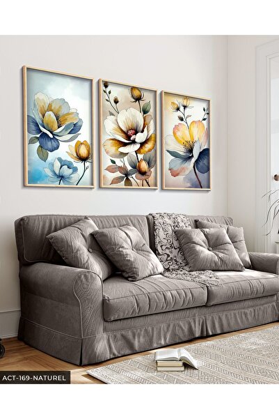 CeSht Watercolor Look Flowers 3 Piece Wooden Framed Painting Act