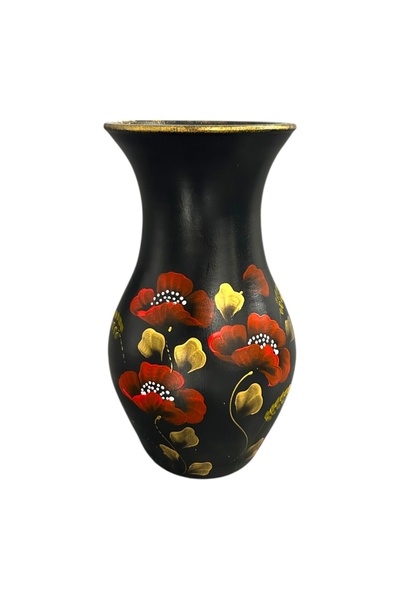 Ceramica Martinescu Hand-painted black ceramic vase with red poppies, 30 cm –...